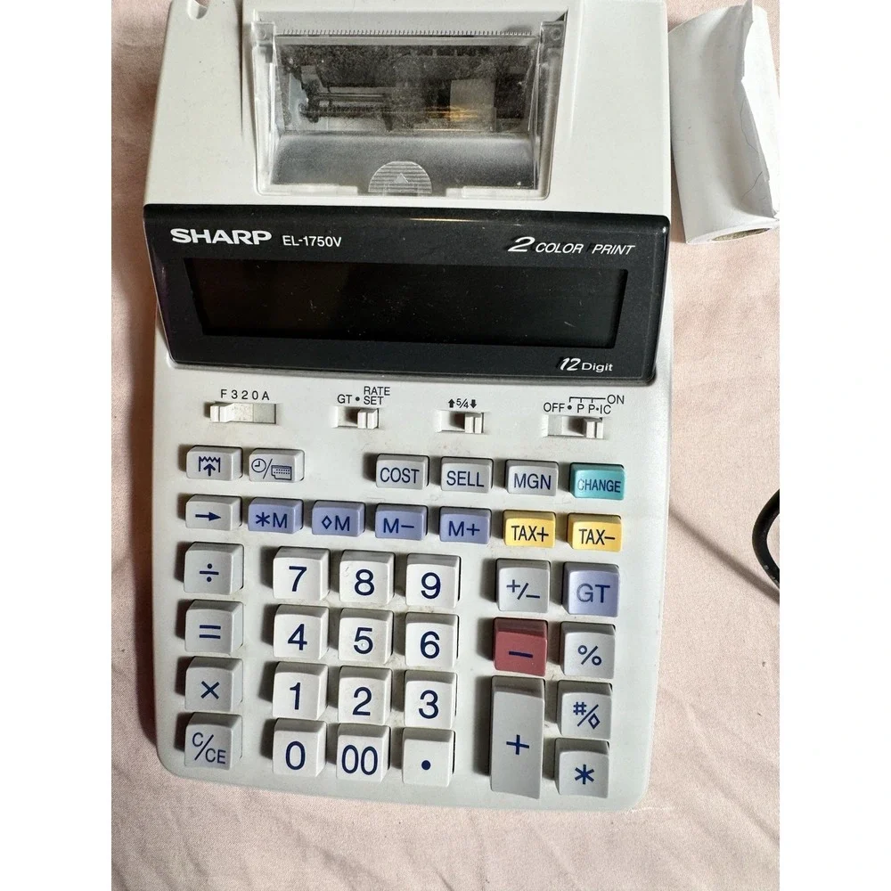 Sharp EL-1750V Electronic Printing Calculator 12 Digit 2 Color Print White